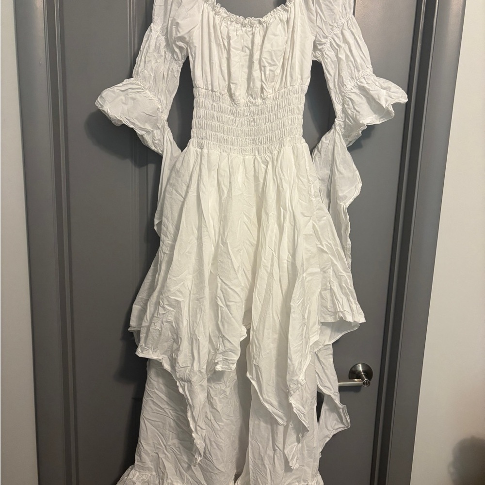 White Ruffled Smocked Dress